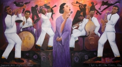Jazz! Big Easy Black I Left My Soul In New_Orleans, Triptych Acrylic on Canvas ,2017   85 x 156"