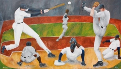 Let's Play Ball A True American Sport ,Triptych Acrylic on Canvas, 2017, 85 x 150"