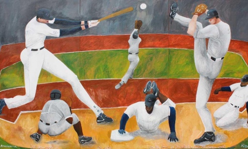 Let's Play Ball A True American Sport ,Triptych Acrylic on Canvas, 2017, 85 x 150"