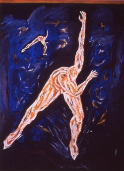 Speed Skater, bas-reliefon canvas, 1995, 96x72"