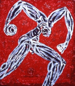 Discobolus,  bas relief on canvas, 1993, 96x85"